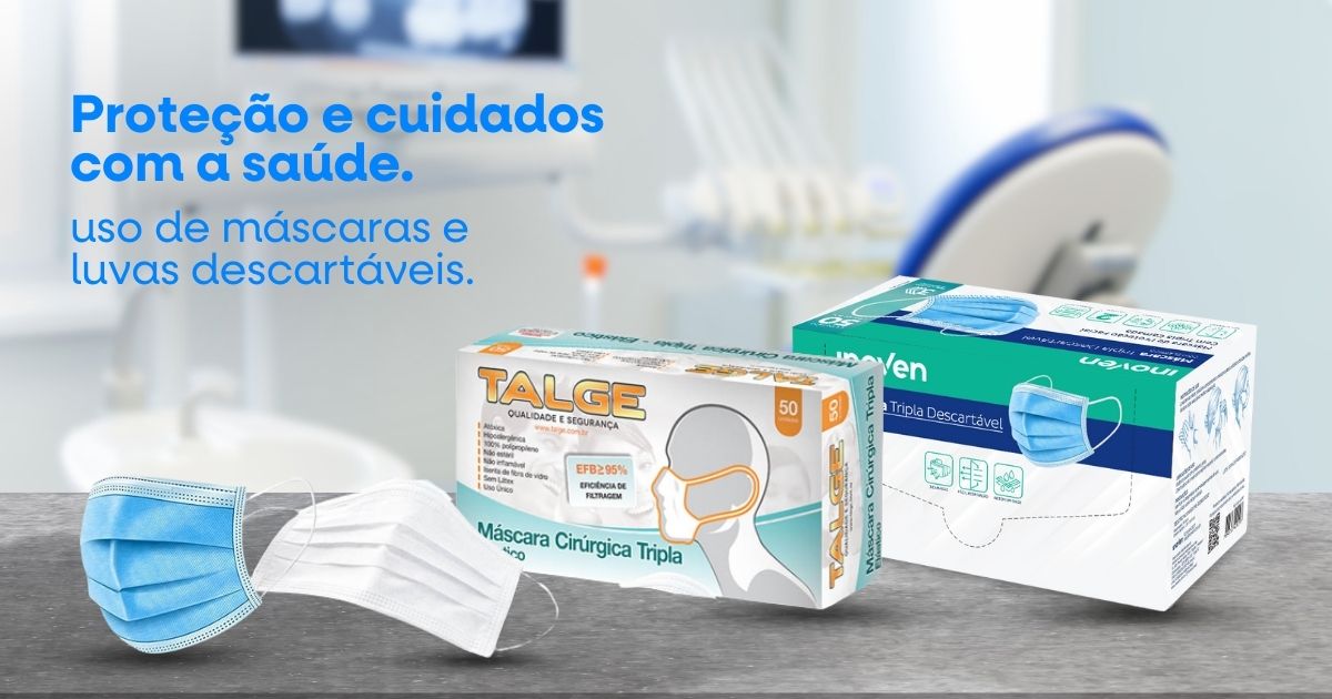 Proteção e cuidados com a saúde: uso de máscaras e luvas descartáveis.